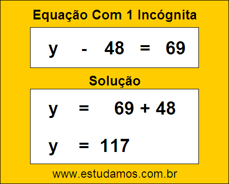 Solução da Equação de Uma Incógnita y - 48 = 69