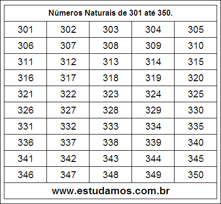 Ficha Com Números Naturais do 301 ao 350