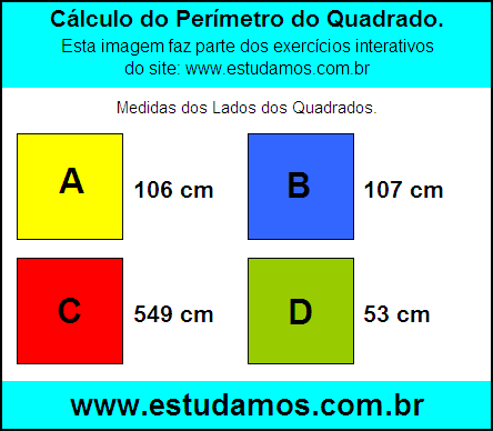 Perímetro Quadrado Com Lados Medindo 106 cm