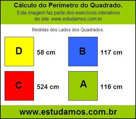Perímetro Quadrado Com Lados Medindo 116 cm