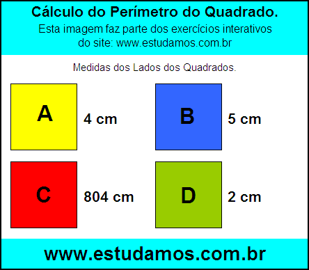 Perímetro Quadrado Com Lados Medindo 4 cm