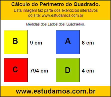 Perímetro Quadrado Com Lados Medindo 8 cm