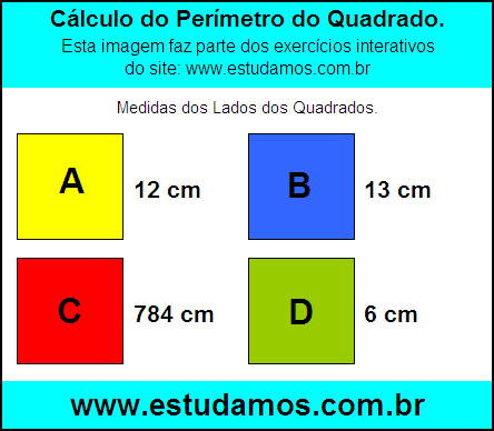 Perímetro Quadrado Com Lados Medindo 12 cm