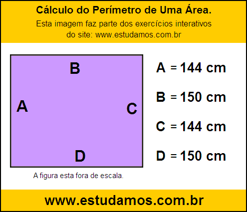 Retângulo Medindo 150 cm na Base e 144 cm de Altura