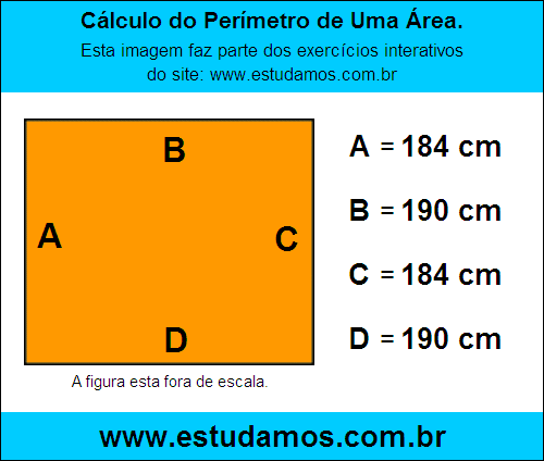 Retângulo Medindo 190 cm na Base e 184 cm de Altura