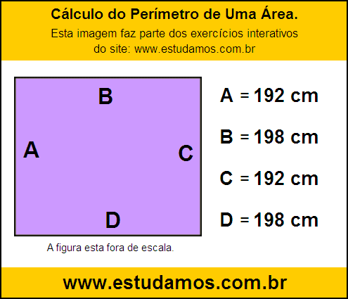 Retângulo Medindo 198 cm na Base e 192 cm de Altura