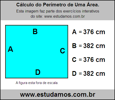 Retângulo Medindo 382 cm na Base e 376 cm de Altura