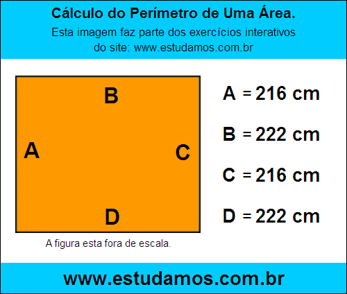 Retângulo Medindo 222 cm na Base e 216 cm de Altura