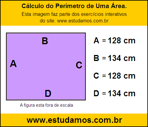 Retângulo Medindo 134 cm na Base e 128 cm de Altura