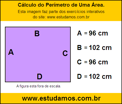 Retângulo Medindo 102 cm na Base e 96 cm de Altura